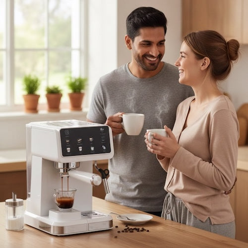Machine à expresso automatique Pro 20 bars couple dégustent leurs cafés