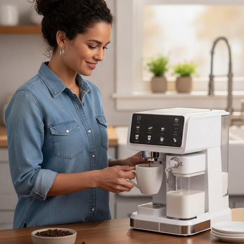 Machine à expresso automatique Pro 20 bars femme se verse un café