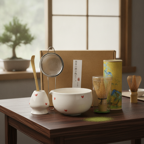 Matcha coffret Héritage sur une table 