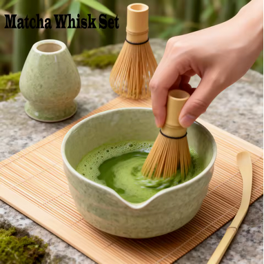 Matcha green tea set Pause Zen en préparation