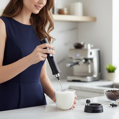 Meilleur mousseur lait Onctuo dans verre de lait