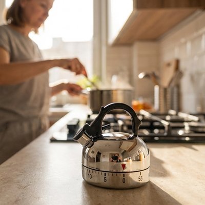 Minuteur cuisine Mini Bouilloire près d'une cuisinière