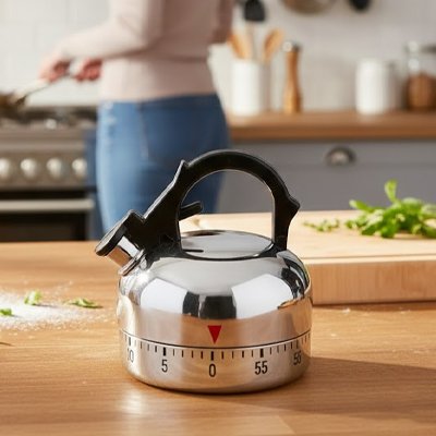 Minuteur cuisine Mini Bouilloire sur comptoir avec planche