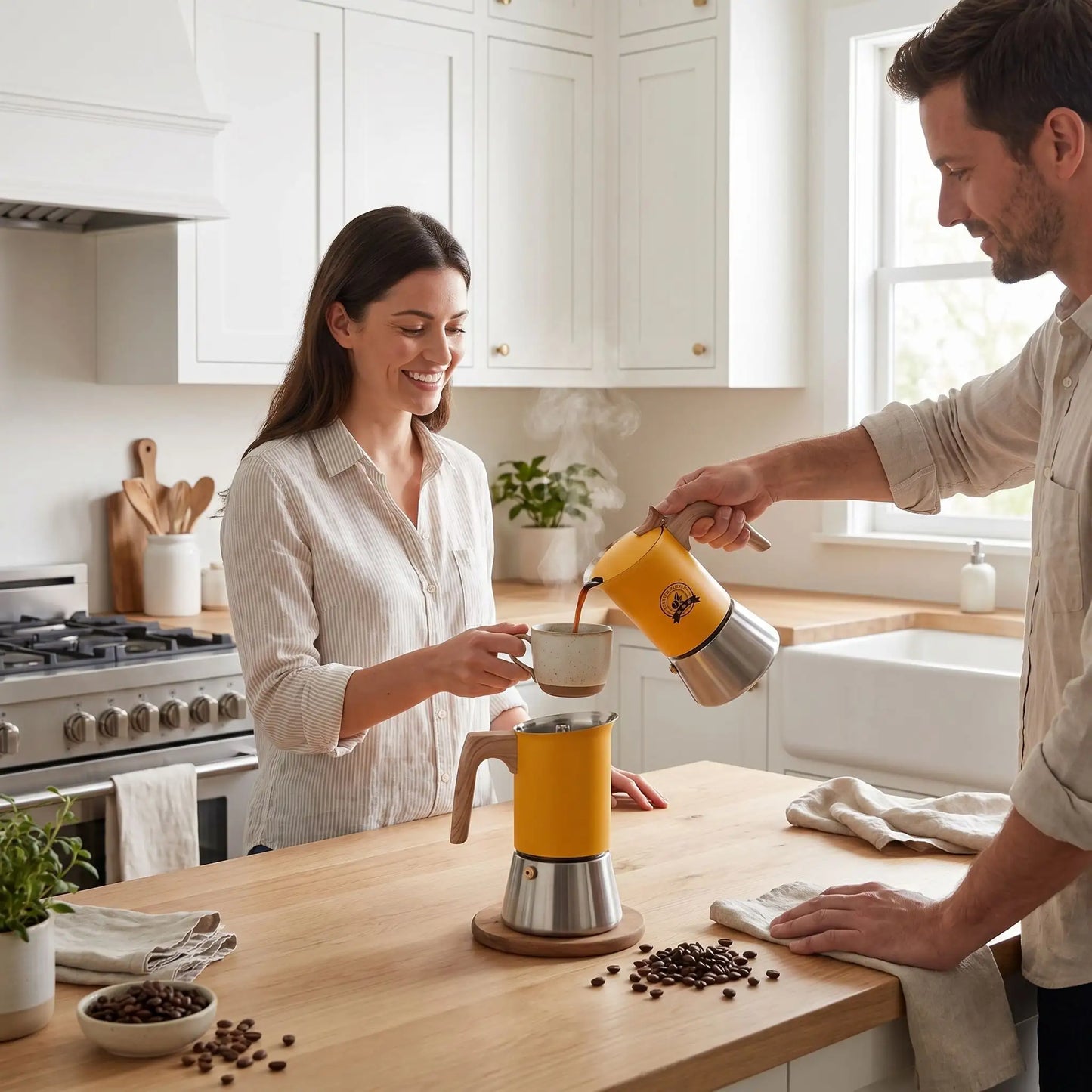 Moka pot Design Nordique homme sert café