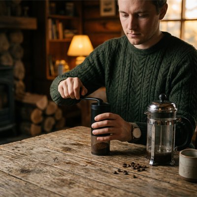 Moulin a cafe​ manuel Arôme Savoureux homme moult café sur table