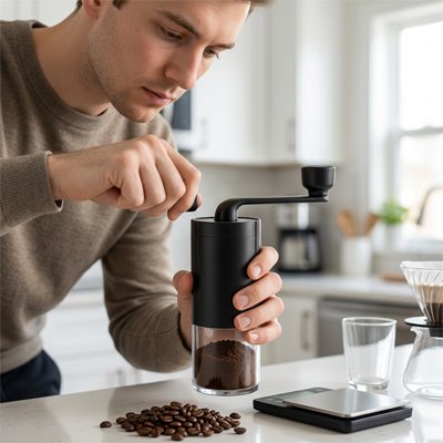 Moulin a cafe​ manuel Arôme Savoureux noir avec homme 