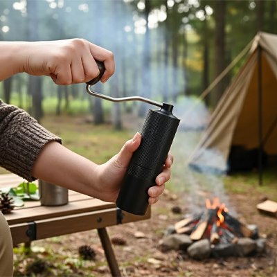 Moulin à café​ manuel Saveurs Premium près d'un feu
