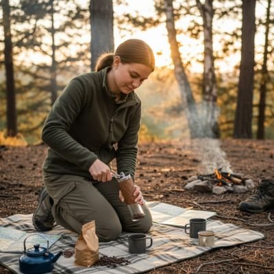 Moulin café Aromatic en action en camping