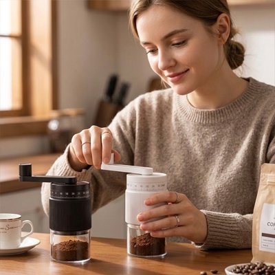 Moulin café manuel Arôme intense deux couleurs avec femme