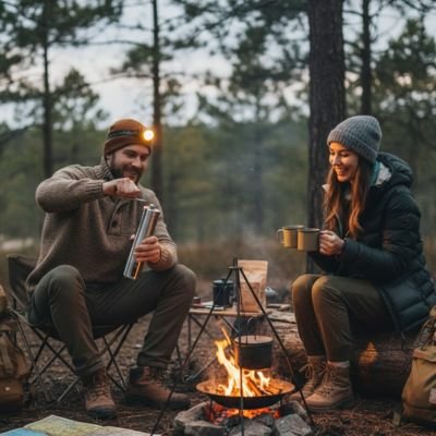 Moulin café manuel Haute Précision couple assis devant feu