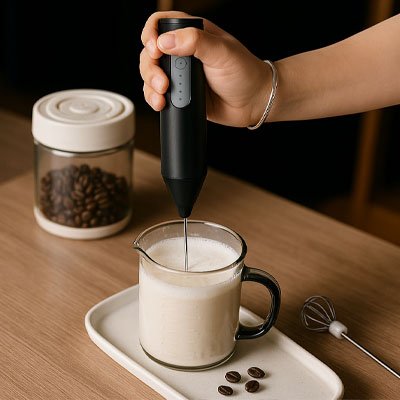 Mousseur pour lait Velouteo dans tasse de lait