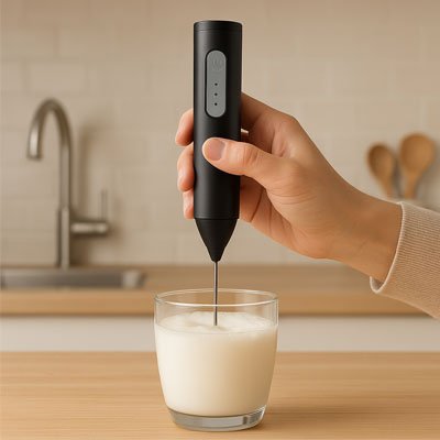 Mousseur pour lait Velouteo dans verre de lait cuisine