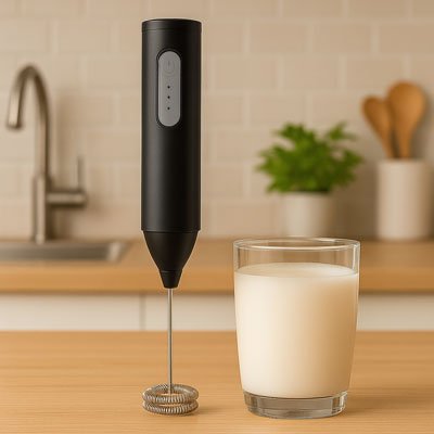 Mousseur pour lait Velouiteo et verre de lait