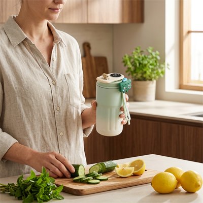 Mug isotherme Thermo Ludique tenu en main 