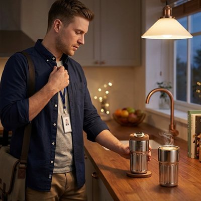 Mug isotherme Thermo Plus homme tient sur comptoir