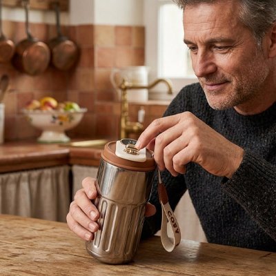 Mug isotherme Thermo Plus homme vérifie température