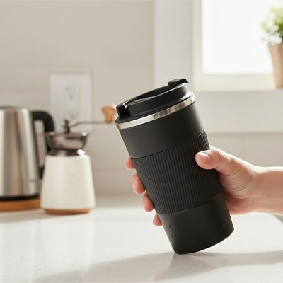Mug isotherme ThermoPro tenue en main