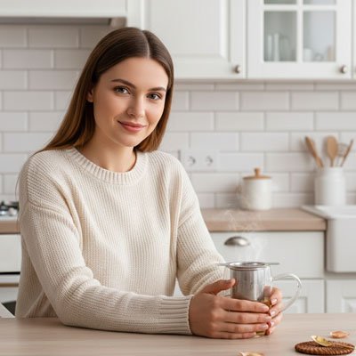 Passoire à thé Premium Tea tenue par femme