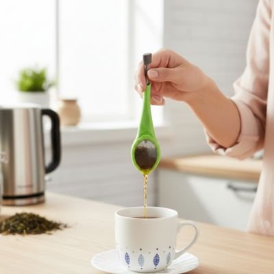 Passoire pour thé Avocat sur tasse tenue par femme