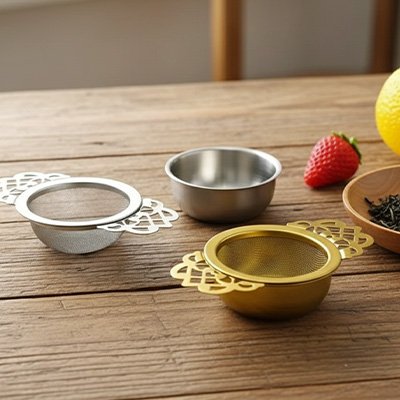 Passoire pour thé - ÉlégantInox - deux couleurs sur table