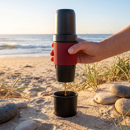 Porteble espreesso maker Treck café versé à la plage