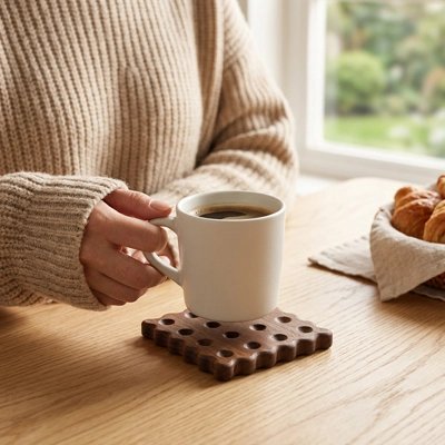 Sous verre​ Biscuit femme saisit sa tasse de café