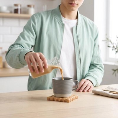 Sous verre​ Biscuit homme verse du café dans une tasse