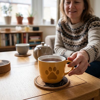 Sous verre Chat Yin-Yang femme prend tasse