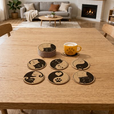 Sous verre Chat Yin-Yang sur table