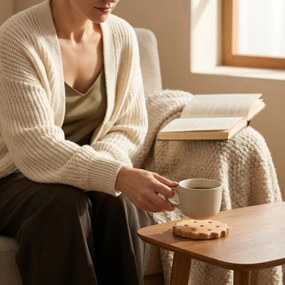 Sous verre​ cookies femme dépose tasse de café