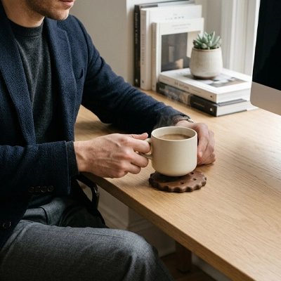 Sous verre​ cookies homme tient tasse 