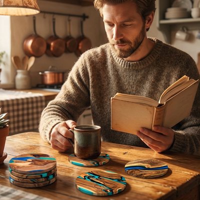 Sous verre Élégants homme avec café