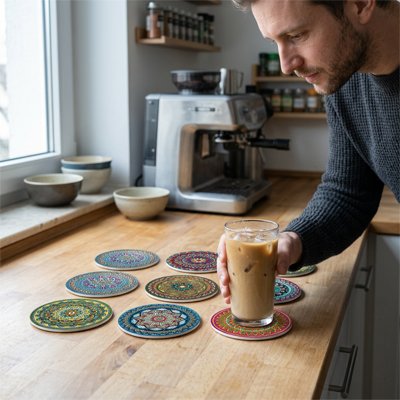 Sous verre Mandala homme dépose verre