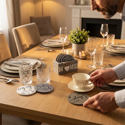 Sous verre Protection Vintage sur table homme dépose son café 