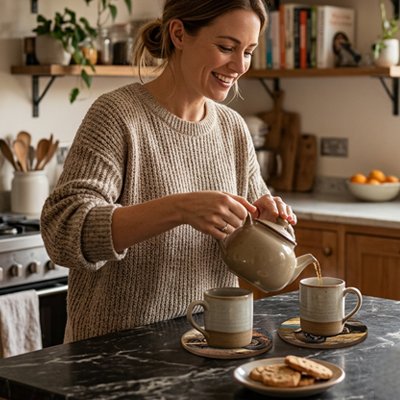 Sous verres​ Absorbants Élegants femme se verse un café 