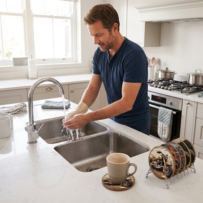 Sous verres​ Absorbants Élegants homme se lave les mains près de sous verres