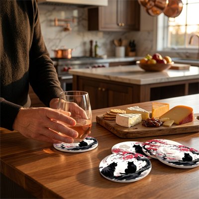 Sous verres​ Chats Noirs femme dépose verre