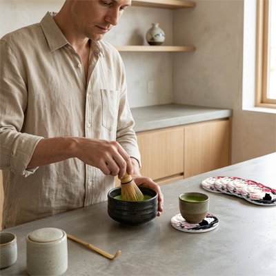 Sous verres​ Chats Noirs homme fouette matcha