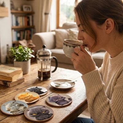 Sous verres Drôle de chats femme boit café