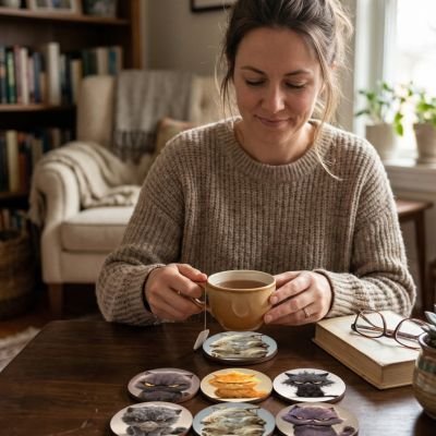 Sous verres Drôle de chats femme tient tasse de thé