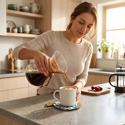 Sous verres​ Élégance Marine femme verse café