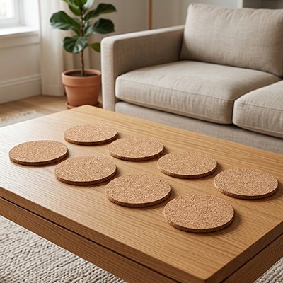 Sous verres Liège Antidérapant réparti sur table