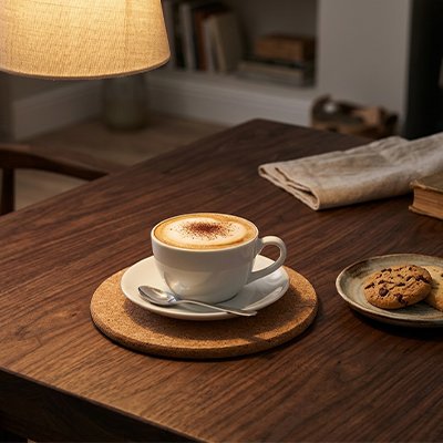 Sous verres Liège Antidérapant sur table avec café
