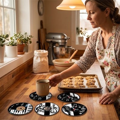 Sous verres​ Musicaux femme dépose son café
