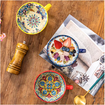 Tasse ceramique Bohème Artisanale avec céréale