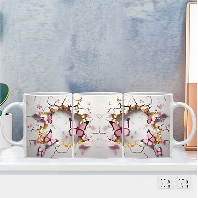 Tasse Papillon 3D trois tasses complètent le dessin