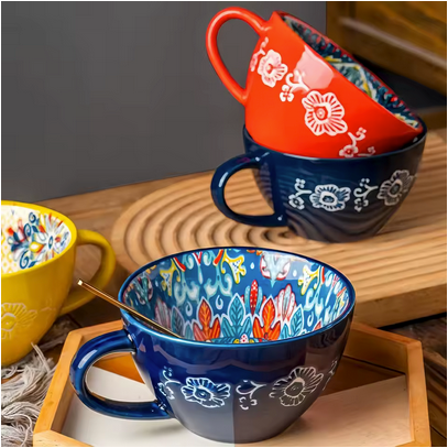 Tasse ceramique Bohème Artisanale sur plateau
