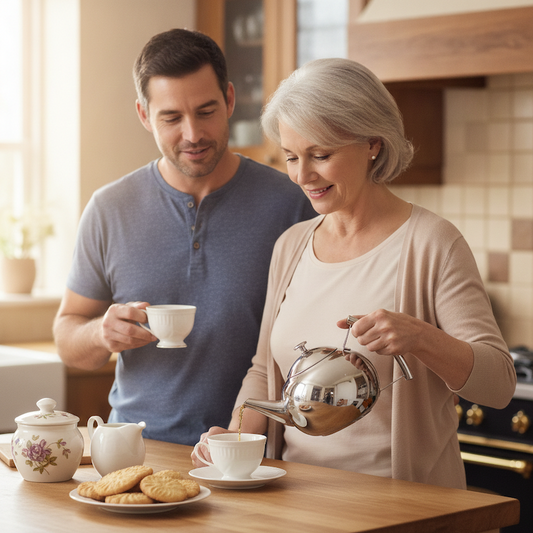 Theiere AquaSteel femme verse le thé dans une tasse