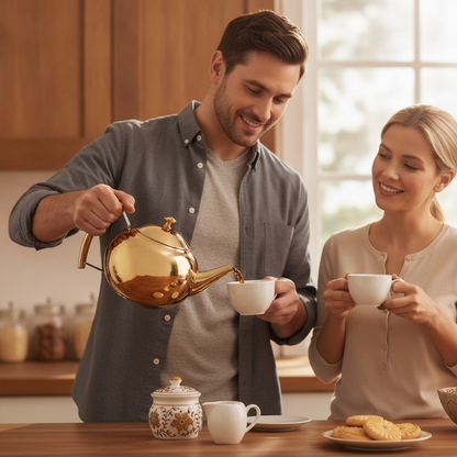 Theiere AquaSteel homme verse le thé dans une tasse