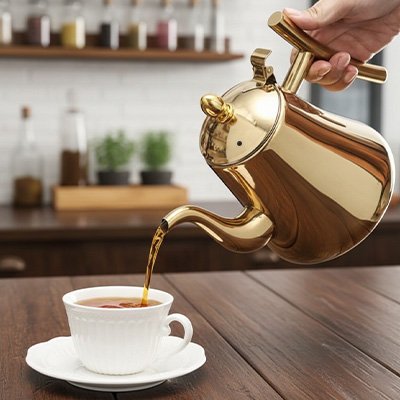 Théière ÉléganceOr verse thé dans tasse